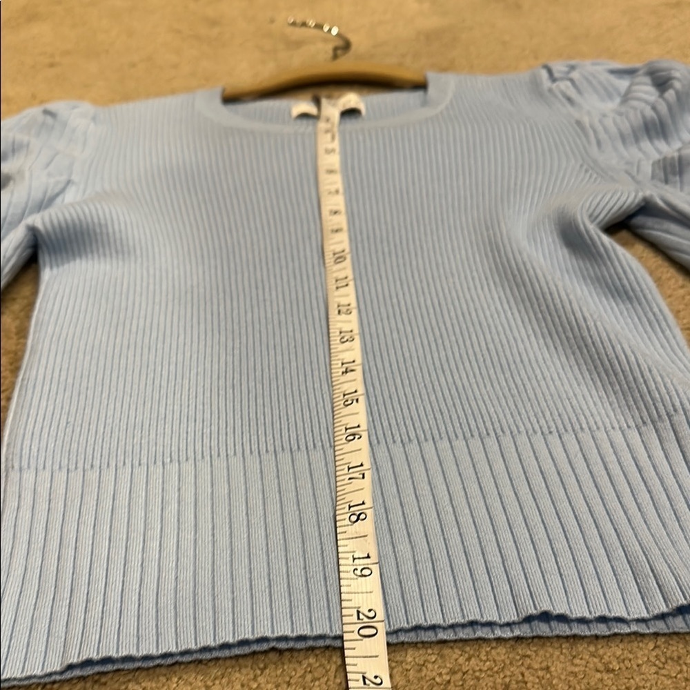 NWOT! Pinch Blue Crew Neck Sweater with Puff Sleeves - Picture 5 of 7